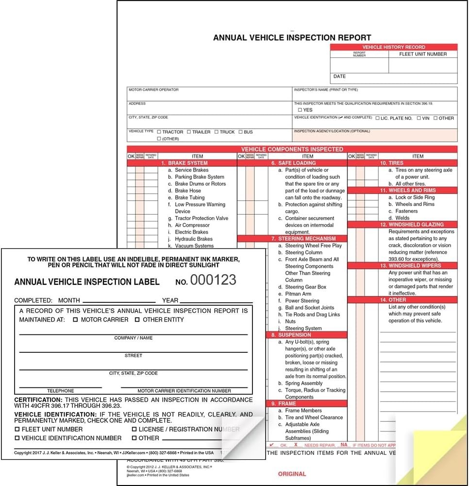 25-Pack, Annual Vehicle Inspection Report Form & 25-pack, Black