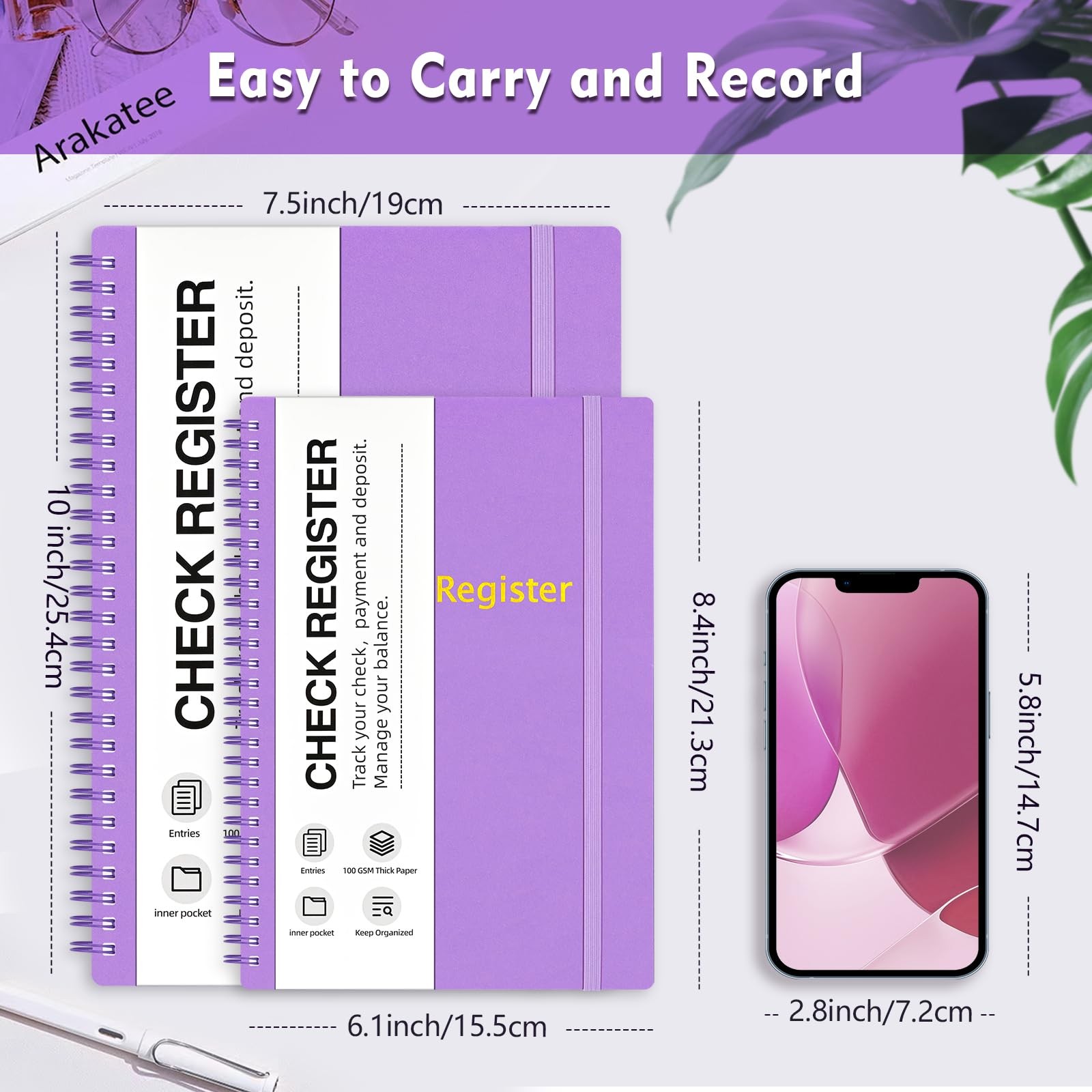 Check Register Ledger Book Personal Budget Planner 2744 Entries 7.5 x 10 Purple