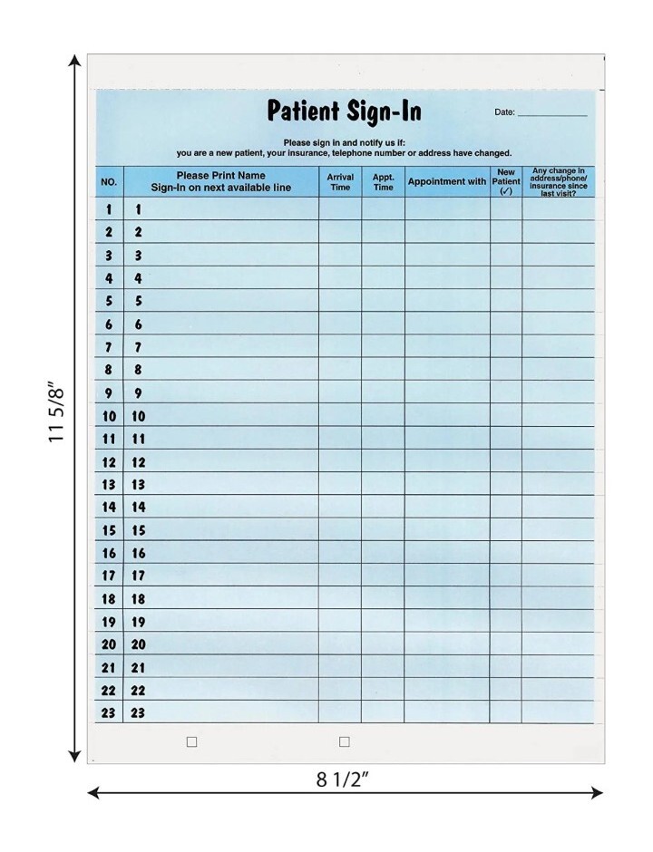 Tabbies Patient Sign-In Label Forms Color Blue 8 1/2″ x 11 5/8″ 125 Pack 14531