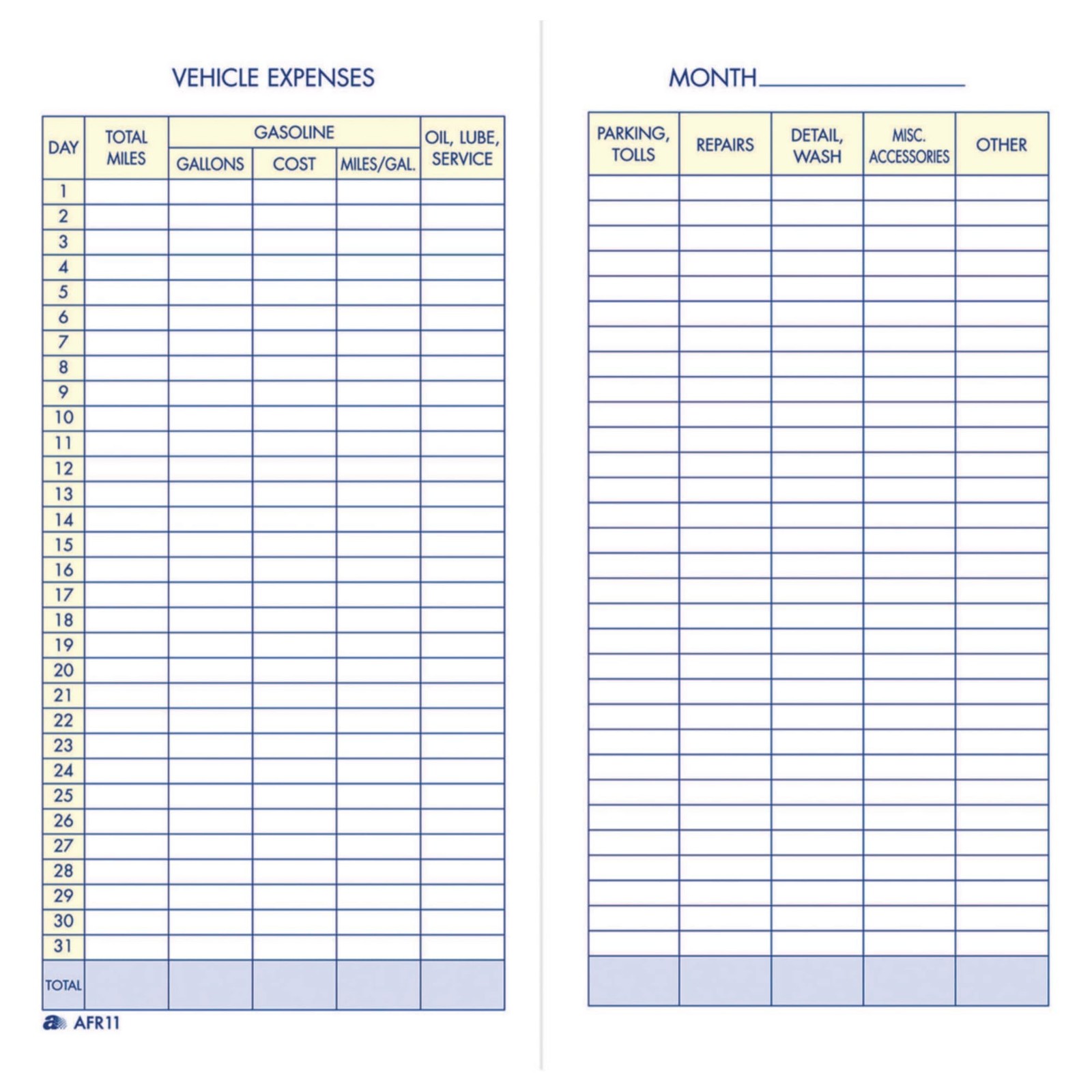 Adams Vehicle Expense Journal, , 3.25 x 6.25 Inches, White (AFR11)