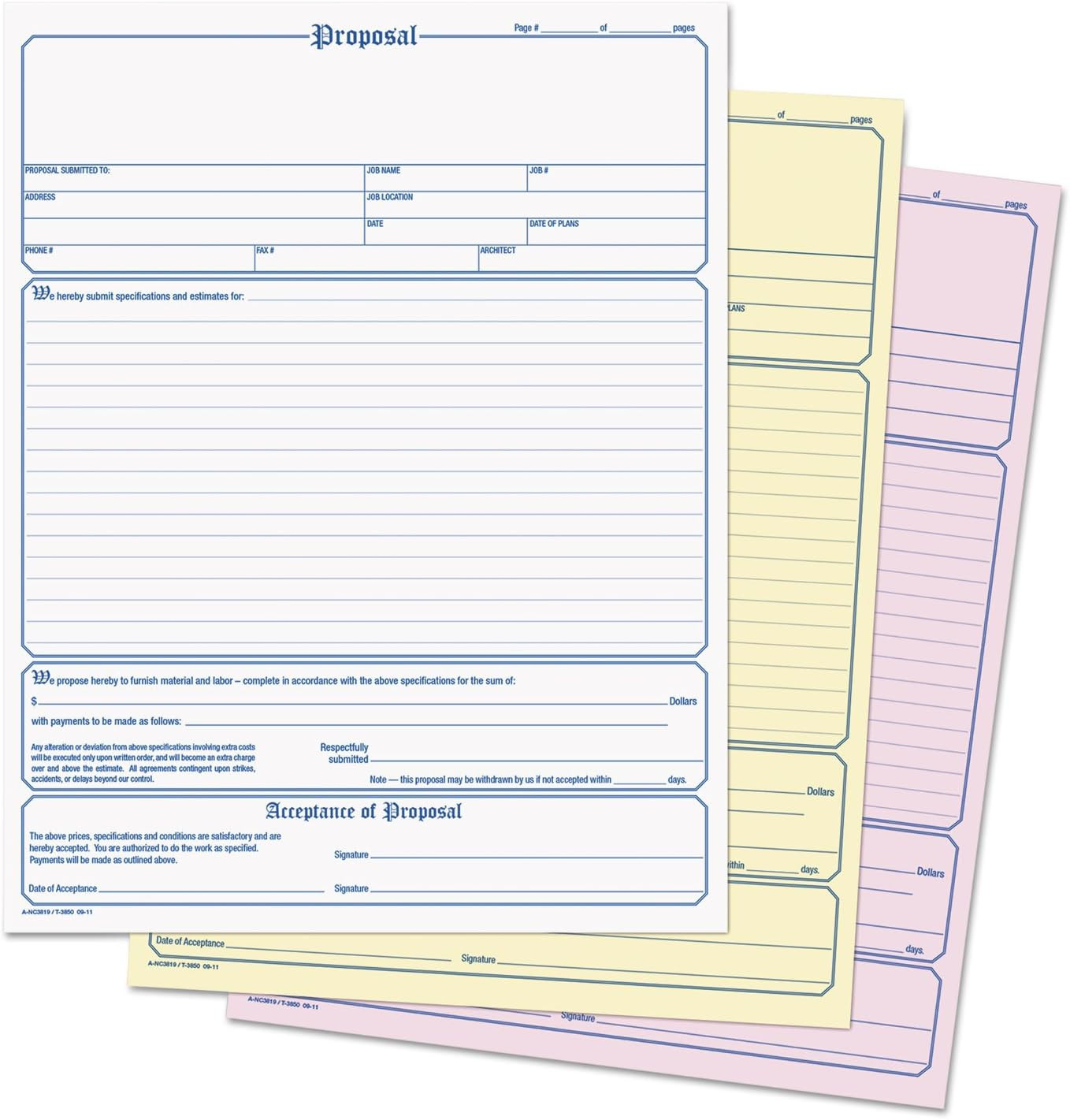 Pendaflex Proposal Form, 3-Part, Carbonless, 8.5 X 11 Inches, Phantom Rule, 50