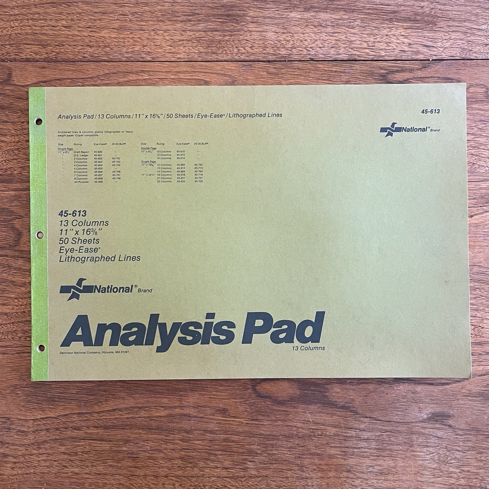Vtg National Brand Analysis Pad Green 13 Columns Large 11×16″ Eye Ease 45-613