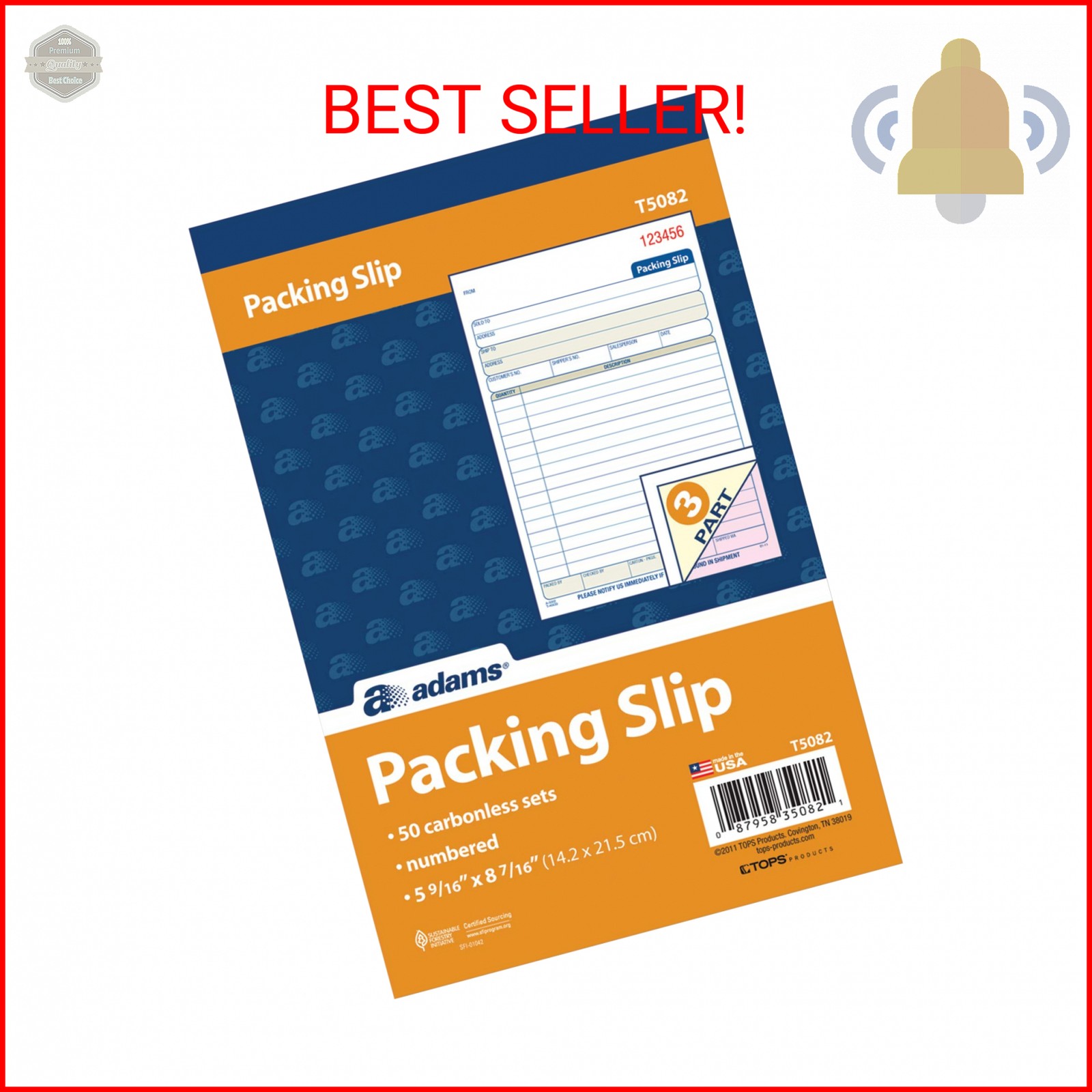 Adams Packing Slip Book, 3-Part, Carbonless, 5-9/16 x 7-5/16 Inches, 50 Sets per
