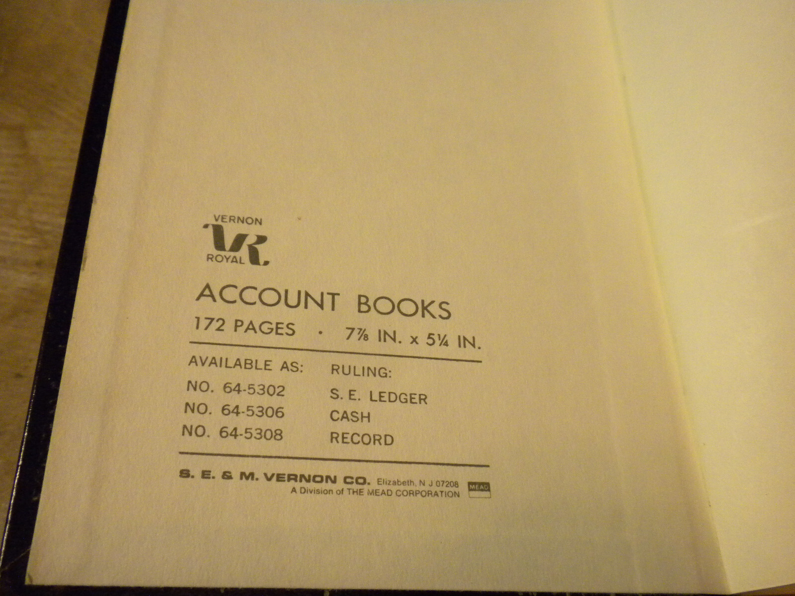 Vintage Mead VR Vernon Royal Cash Accounting Account 8″ x 5″ Booklet NO 64-5306
