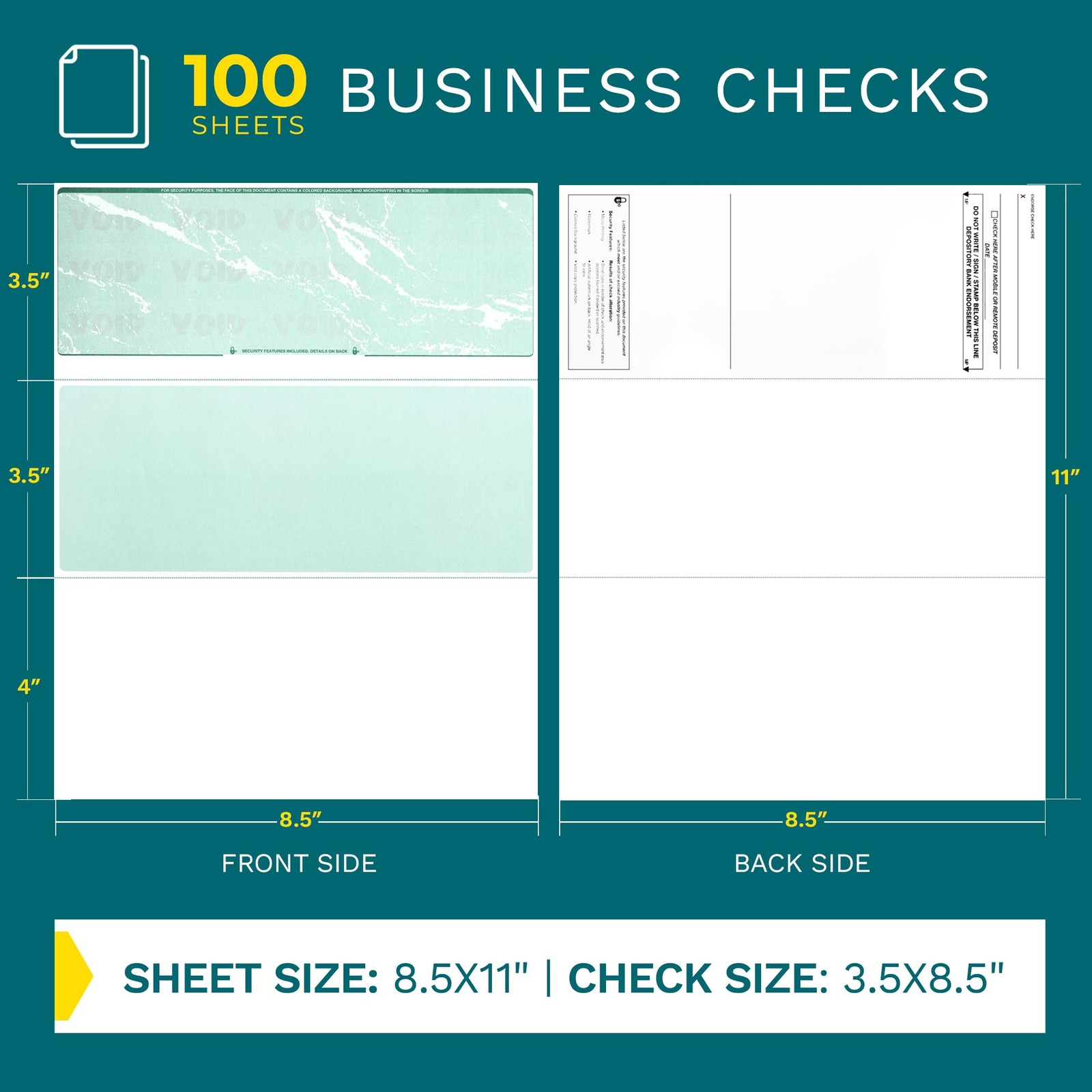 Business Checks on Top, Blank Check Paper for Printer 100/pack Check Stock