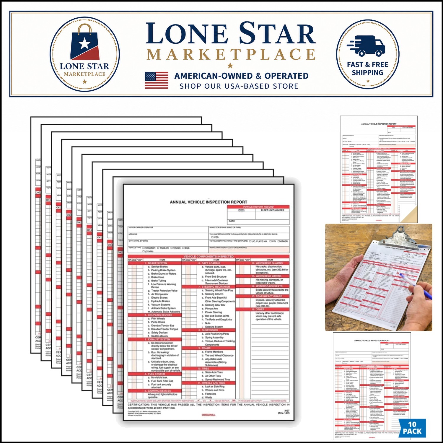 J. J. Keller 10-Pack DOT Compliant Vehicle Inspection Report Forms – Carbonless