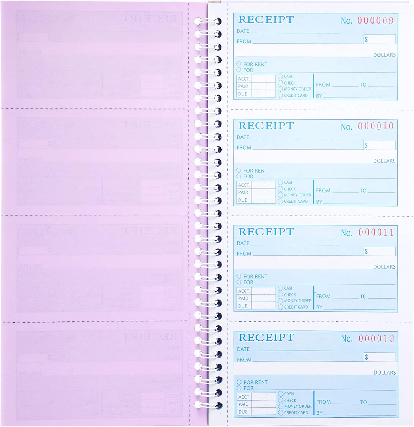Receipt Books with Carbon Copies,Money and Rent Receipt Book,3-Part Carbonless,5