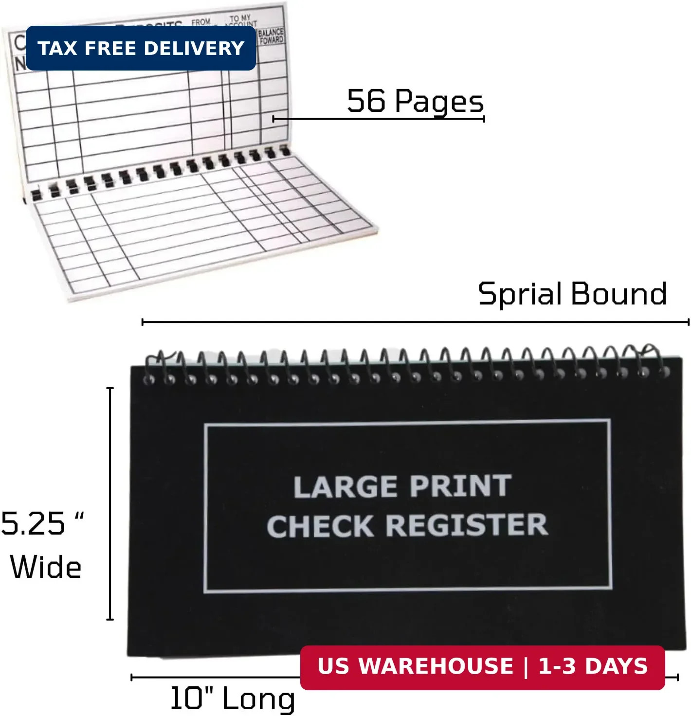 Jumbo Print Check Register Book – Large Print, Easy-to-Read, Spiral Bound, 56 Pa