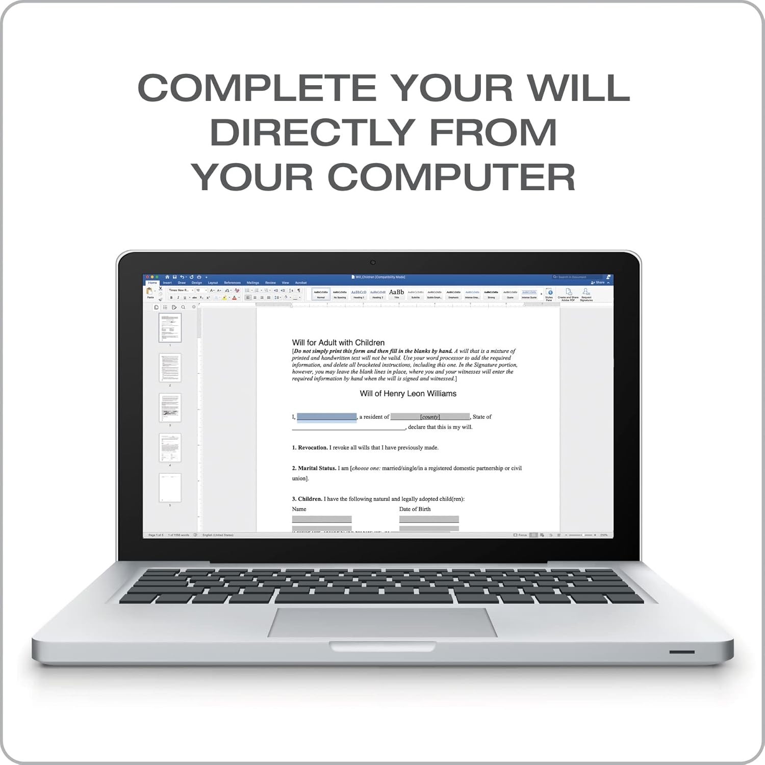 Adams Last Will and Testament with Forms 8.5 x 0.12 x 11 inches, White