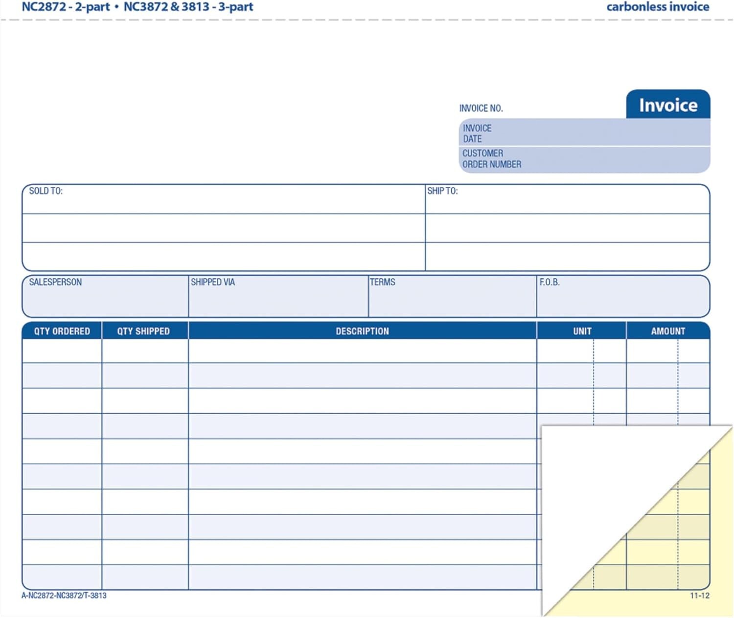 Invoice Book, 2-Part Carbonless, 8-1/2″ x 7-7/16″, 50 Sets per Book (NC2872)