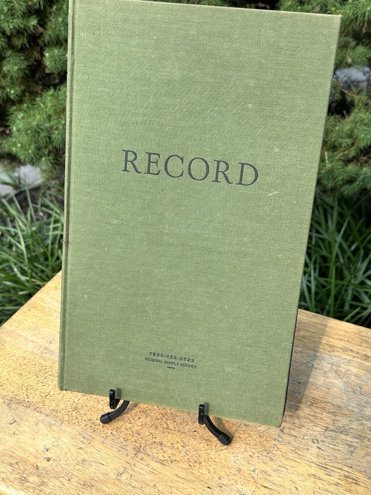 Vintage Federal Supply Service Record Book-Green Cloth Covers-Ruled Paper Alpha