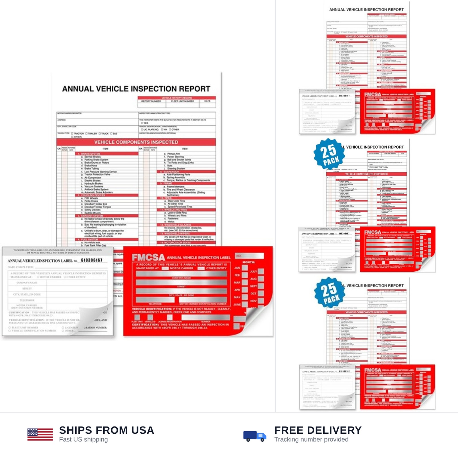 Annual Vehicle Inspection Report Form with Red Exterior Aluminum Inspection L…