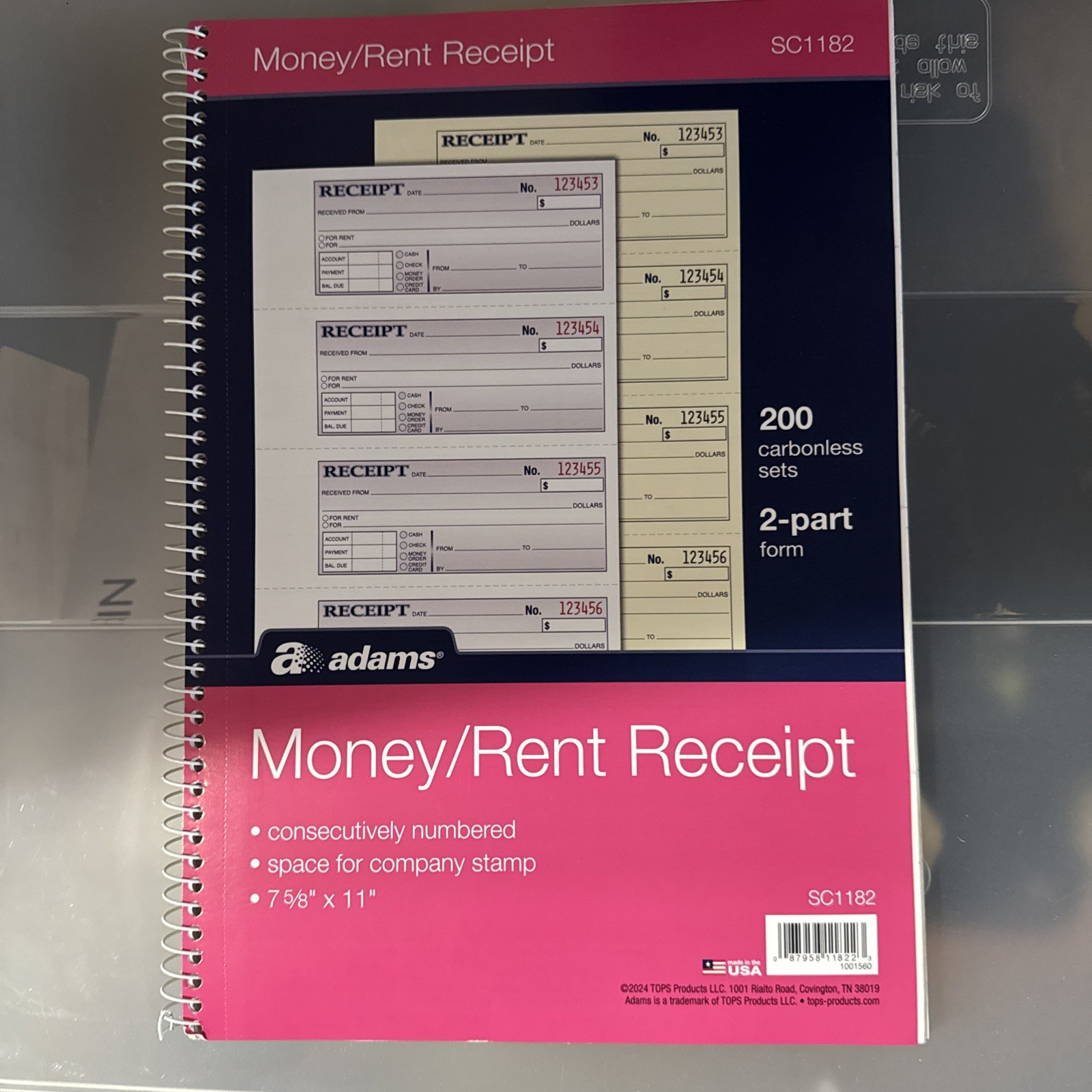 Adams Money Rent Receipt Book 7-5/8″ x 11″ Carbonless Two 2 Part