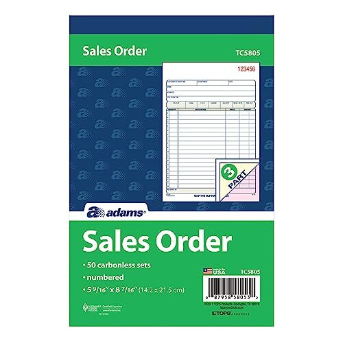 3-Part Carbonless, White/Canary/Pink, 5 1 Count (Pack of 1) Sales Order Book