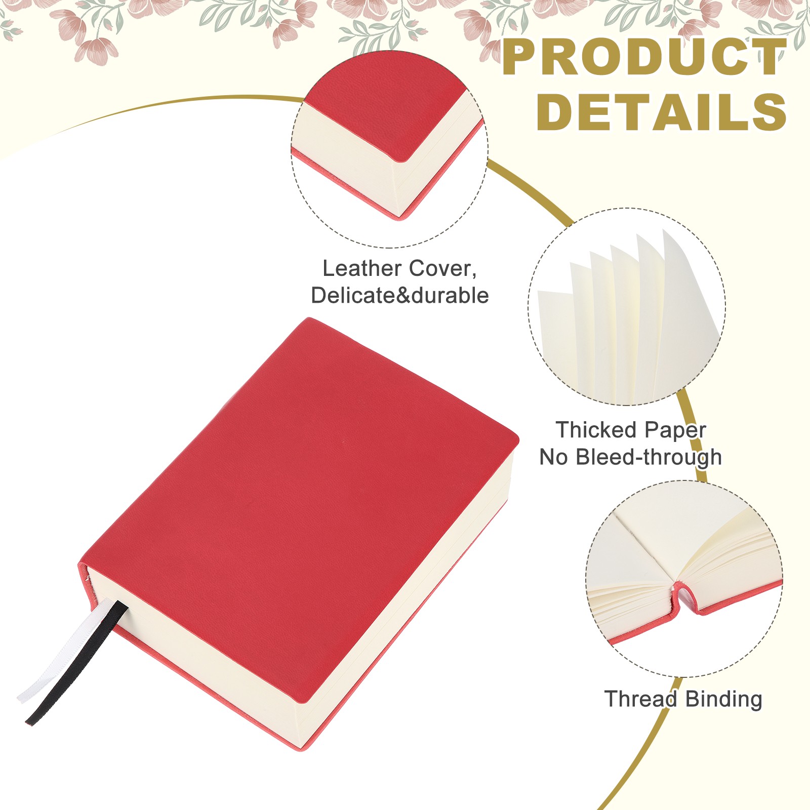 Blank Notebook, A6 Thick Journal Notebook, Red