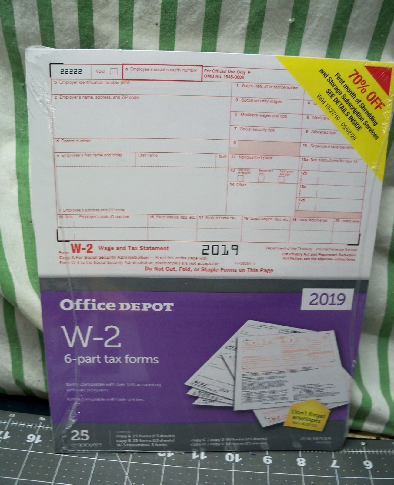 Office Depot W-2 Inkjet/Laser Tax Forms 2019 Tax Year 6-Part, 25-PK Staples W2