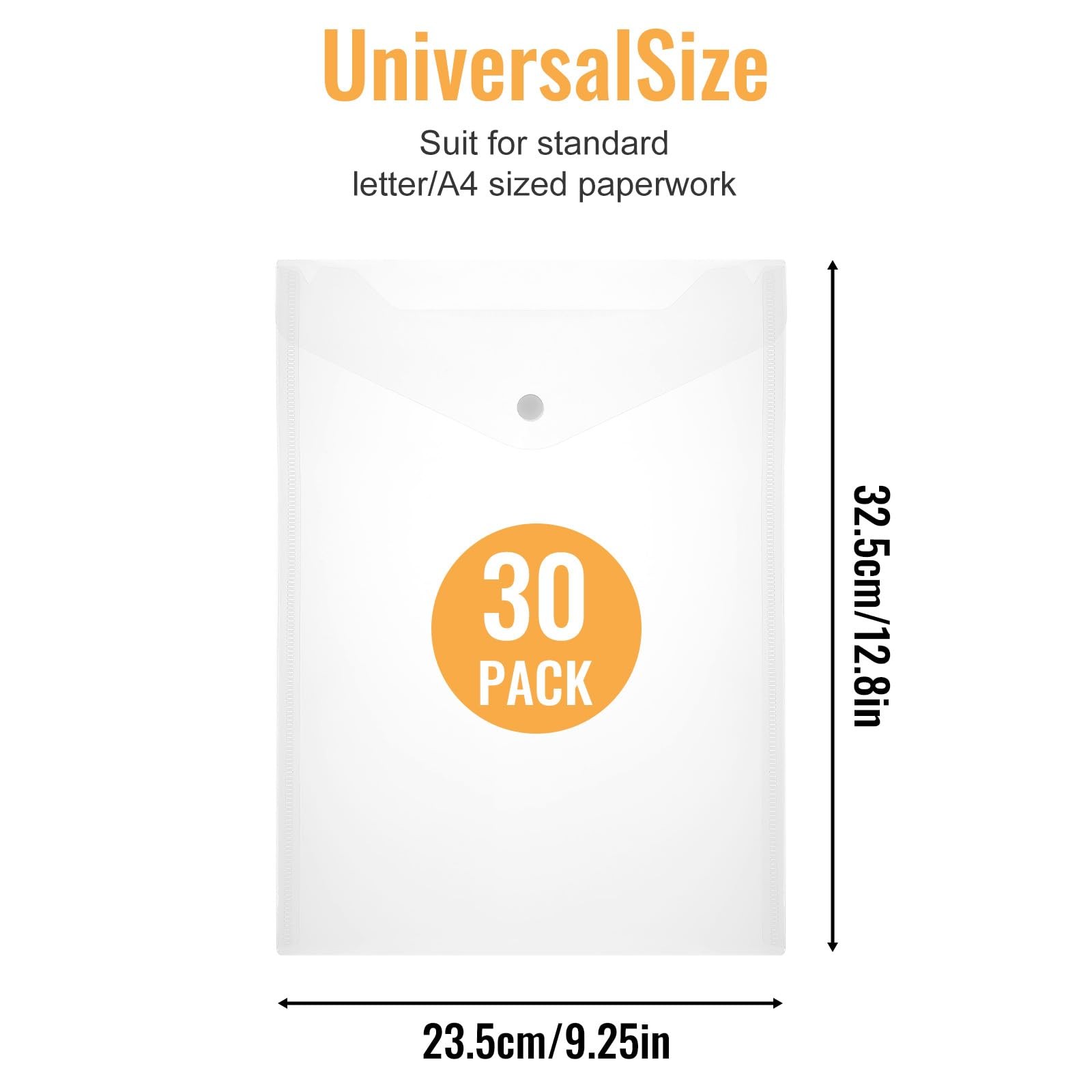30 Pcs 9″x12″ Clear Plastic Envelopes with Snap Closure, Heavy-Duty