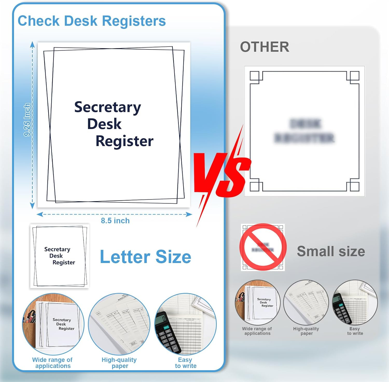 10 Pack Check Desk Registers 8.5 x 9.25 Inch Large Checkbook Register Secretary