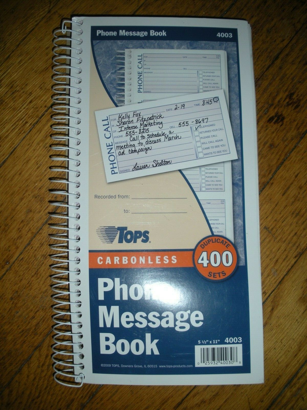 Tops Two-Part Carbonless Spiralbound Phone Message Book, 1 Book 400 pg Brand NEW