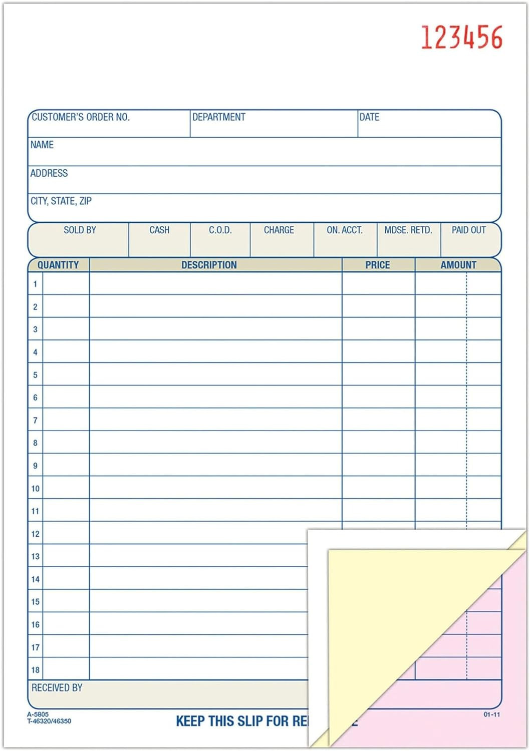 Sales Order Book, 3-Part Carbonless, White/Canary/Pink, 50 Sets, TC5805