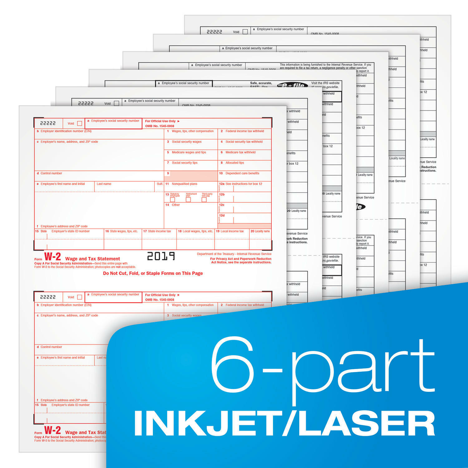2019 40 EMPLOYEE ADAMS W-2 W2 KIT 6-PART IRS TAX FORMS LASER INKJET + ENVELOPES