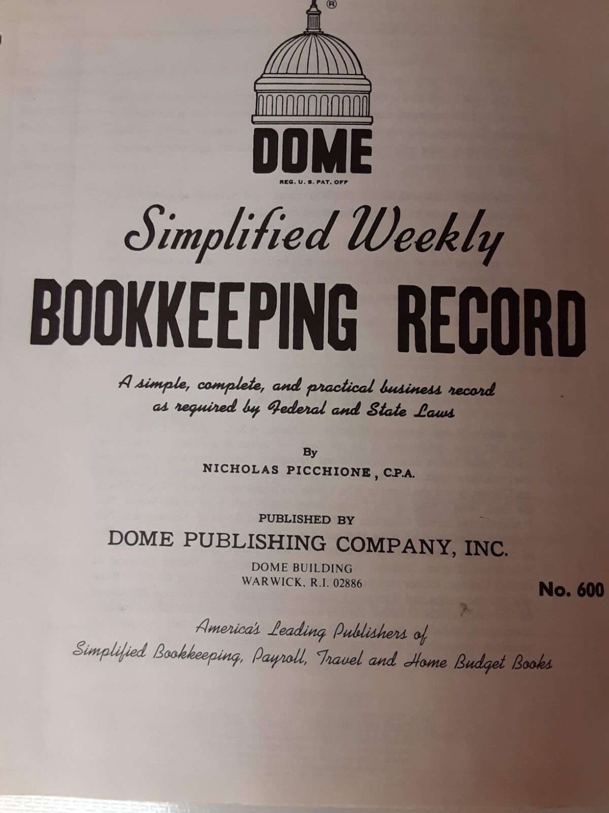 Vintage Dome Simplified Weekly Bookkeeping Record No 600 Ledger brown