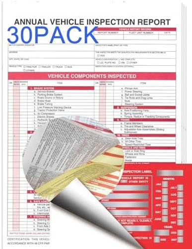 Annual Vehicle Condition Report Forms with Aluminum Date Labels, 30-Pack, 3-P…