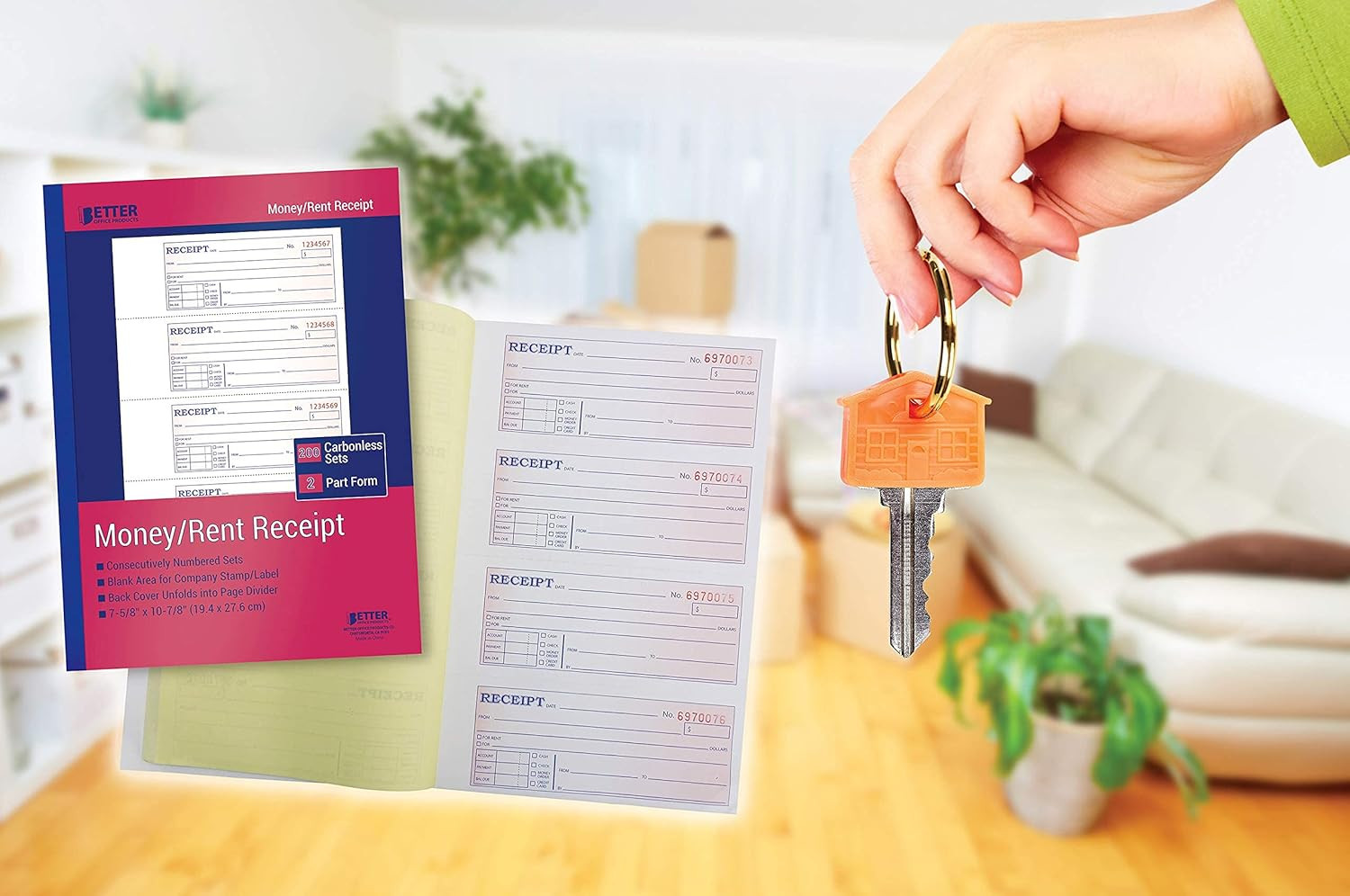 Cash Money and Rent Receipt Books, 4 Pack, Large Size, 2-Part Carbonless (White/