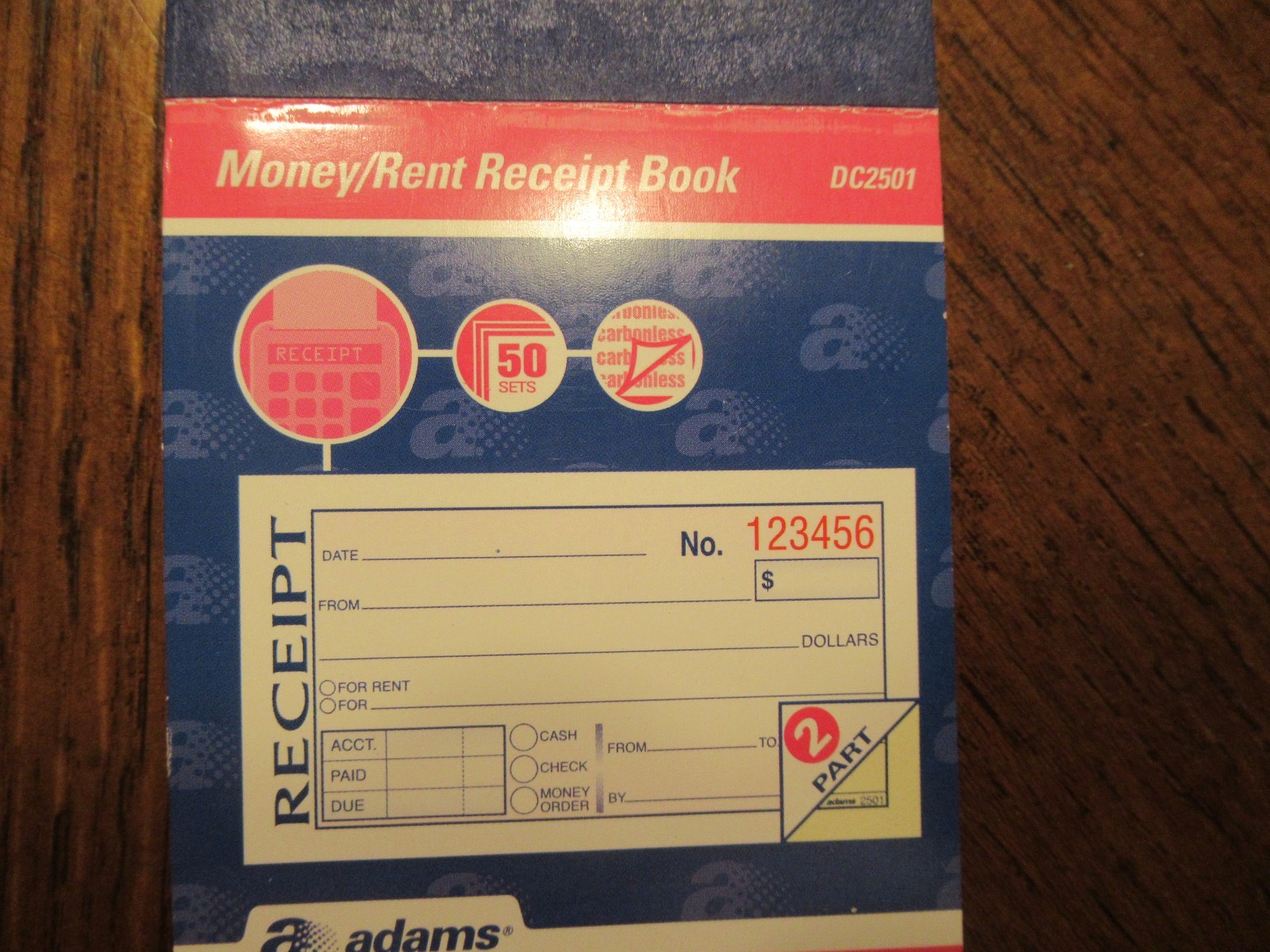 Adams Money/Rent Receipt Book 2-Part Carbonless Forms 2-3/4 x 5-3/8 in.