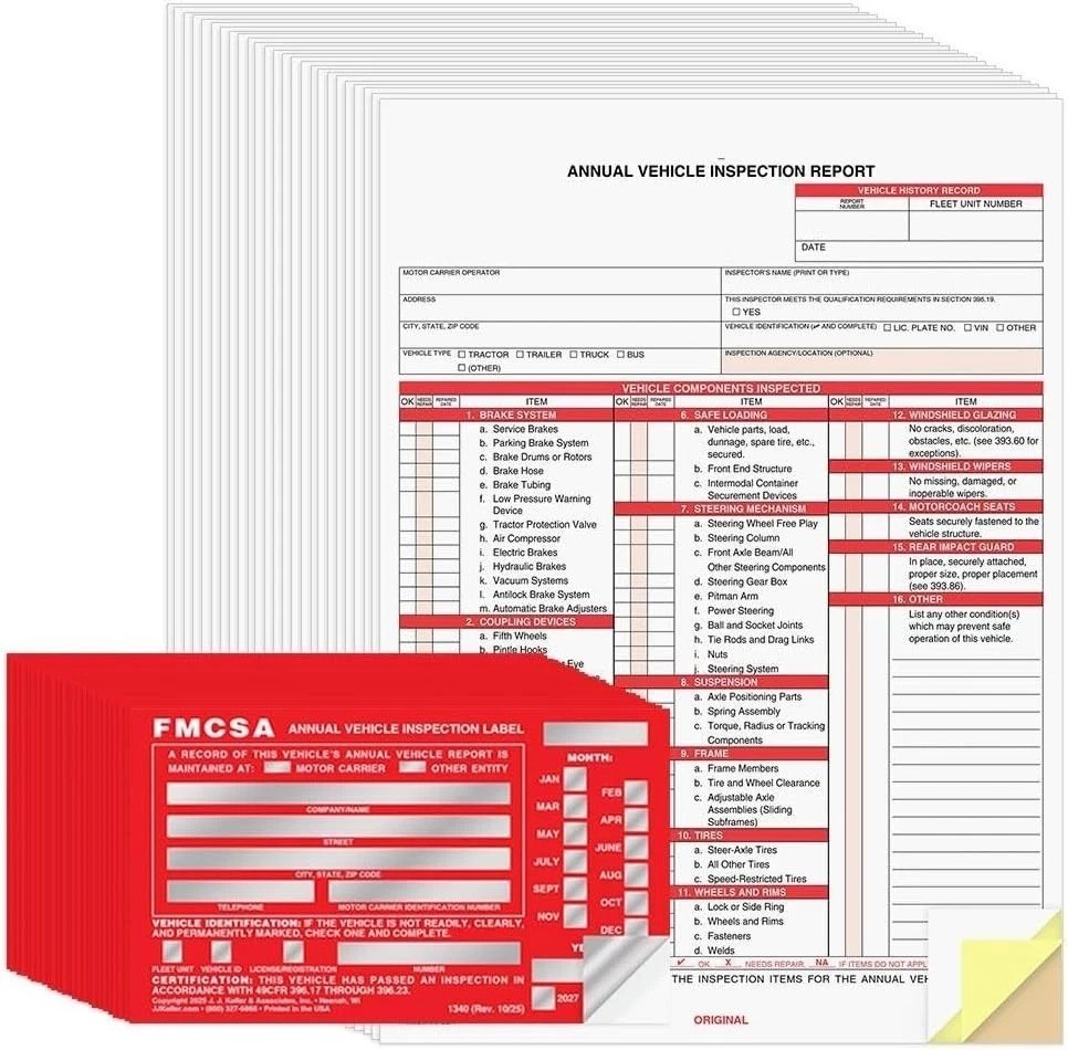 Vehicle Inspection Report Form & FMCSA Label 25 Pack Aluminum 8.5×11 Carbonless