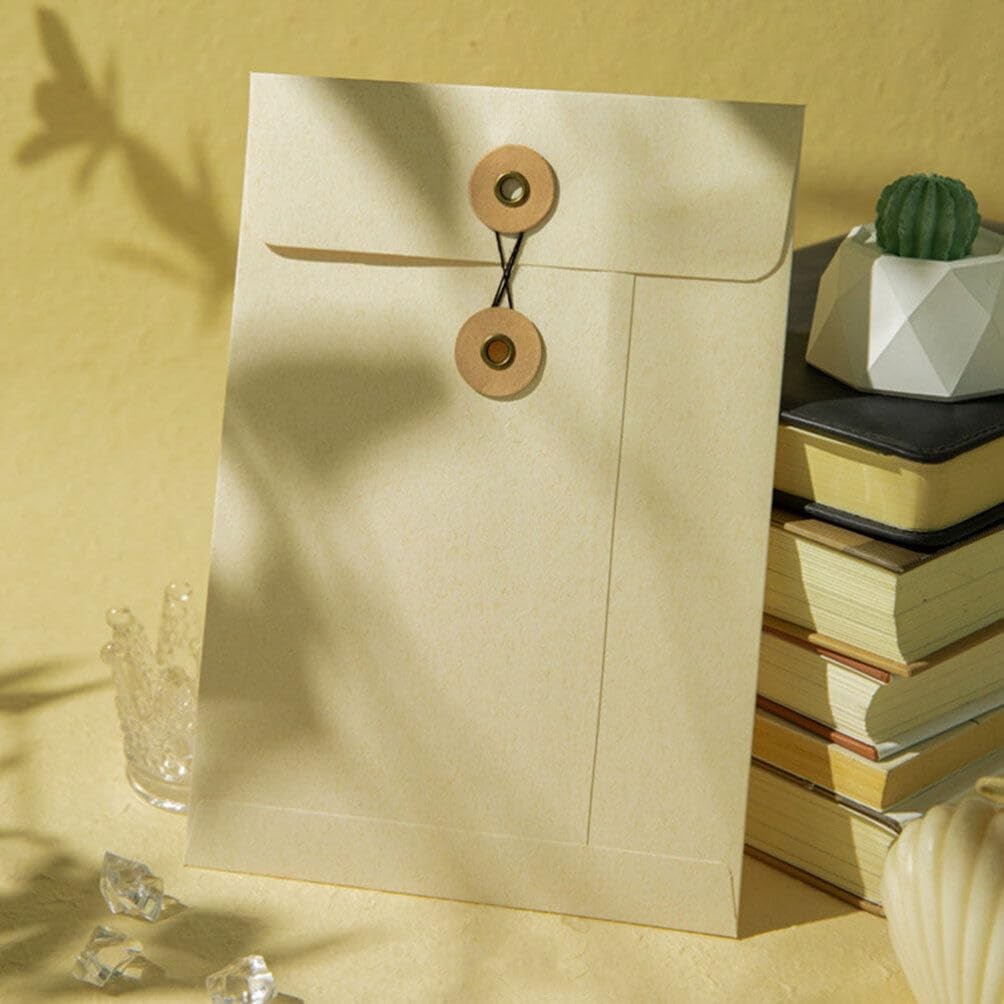 SHINEOFI 6pcs Kraft String Envelope File 23.00X16.00X0.10CM, Assorted Color