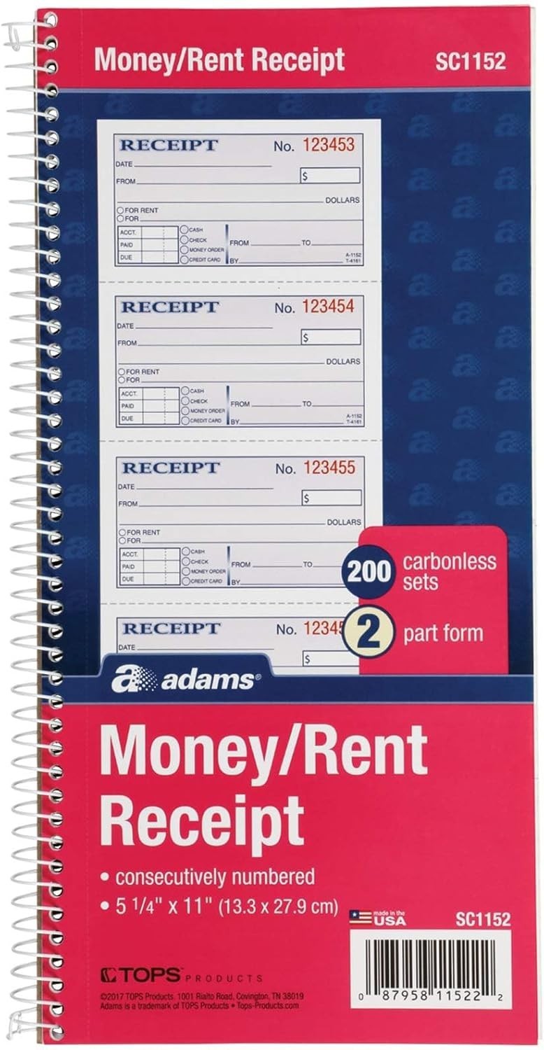 Adams SC1152 Spiral Money Rent Receipt Books, 2 Part, 5-1/4″ x 11″, 5 Pack