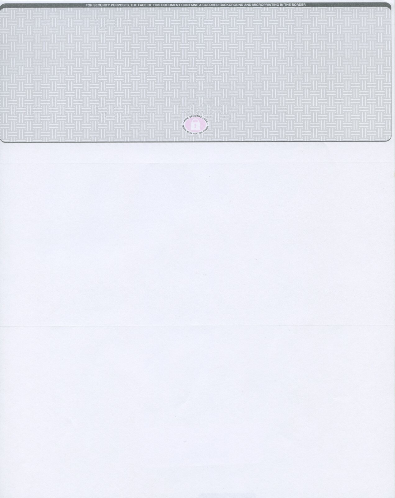 1000 High Security Blank Check Stock Paper – Check on Top- Platinum Basketweave