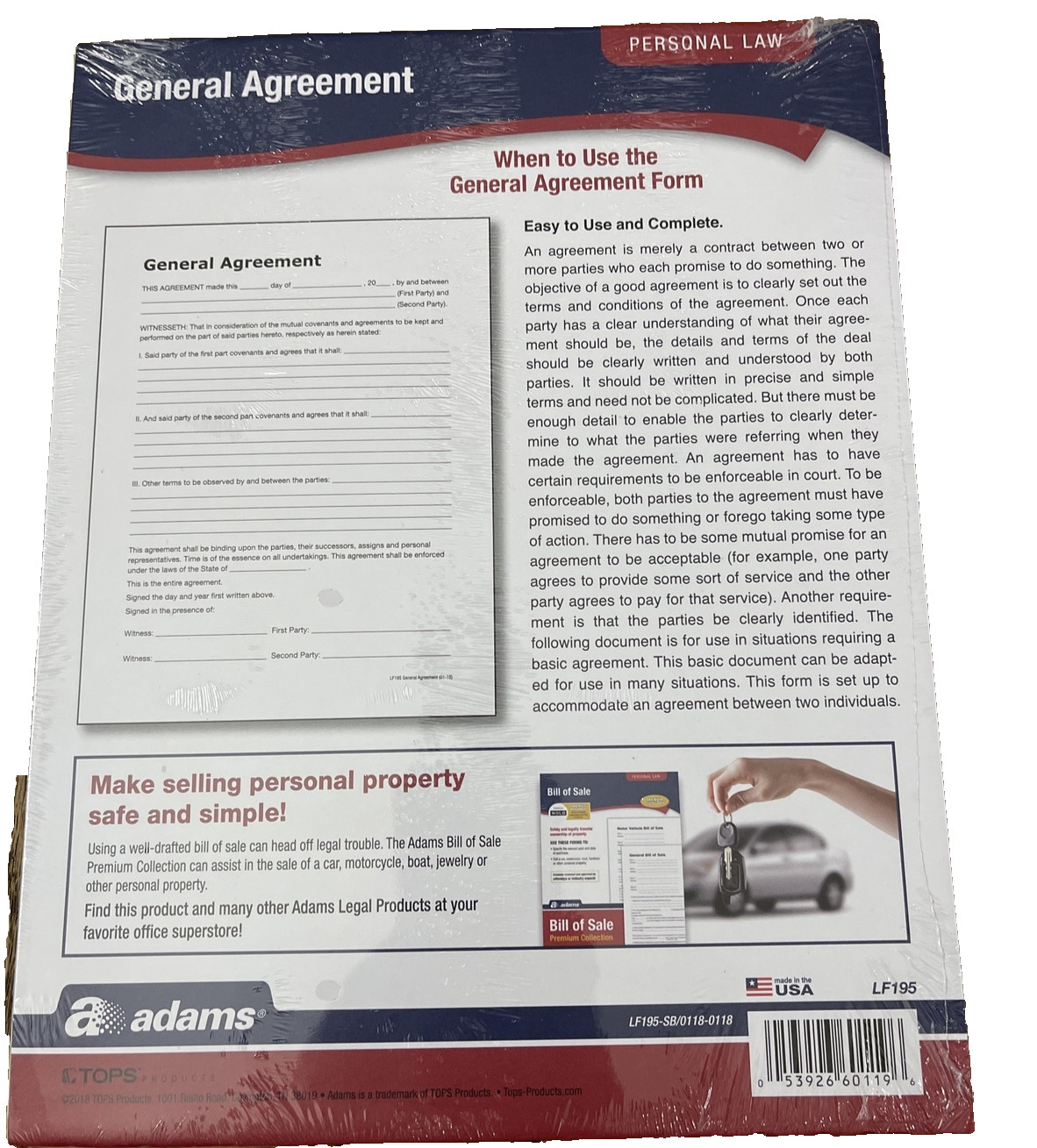 Adam’s General Agreement Forms-Brand New-SHIPS N 24 HOURS