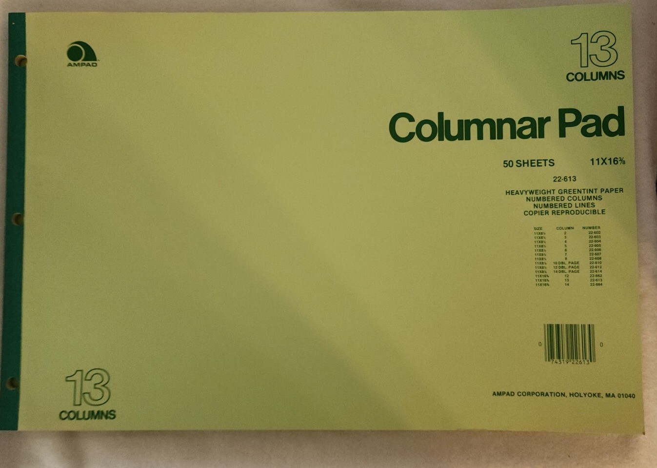 Ampad Columnar Pad 13 Columns 11″ x 16 3/8″ 3-ring Ledger paper 2 Pack #204181