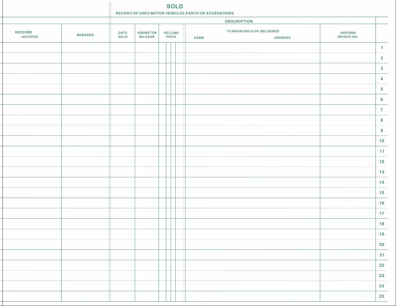 Car Dealer Record Book / Police Book /Inventory Sales Log book