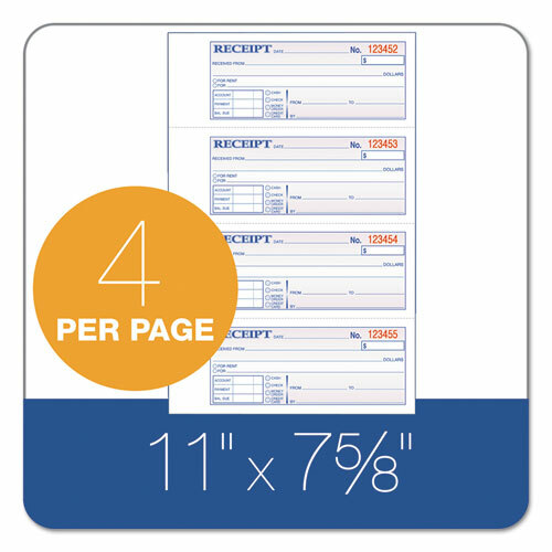 Receipt Book, 7 5/8 x 11, Three-Part Carbonless, 100 Forms, Pack of 6