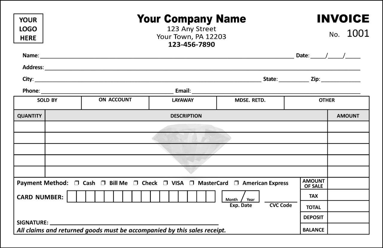 Custom Jewelry Invoice Repair Form / 2 Part or 3 Part / 5.5 x 8.5 / TMG211