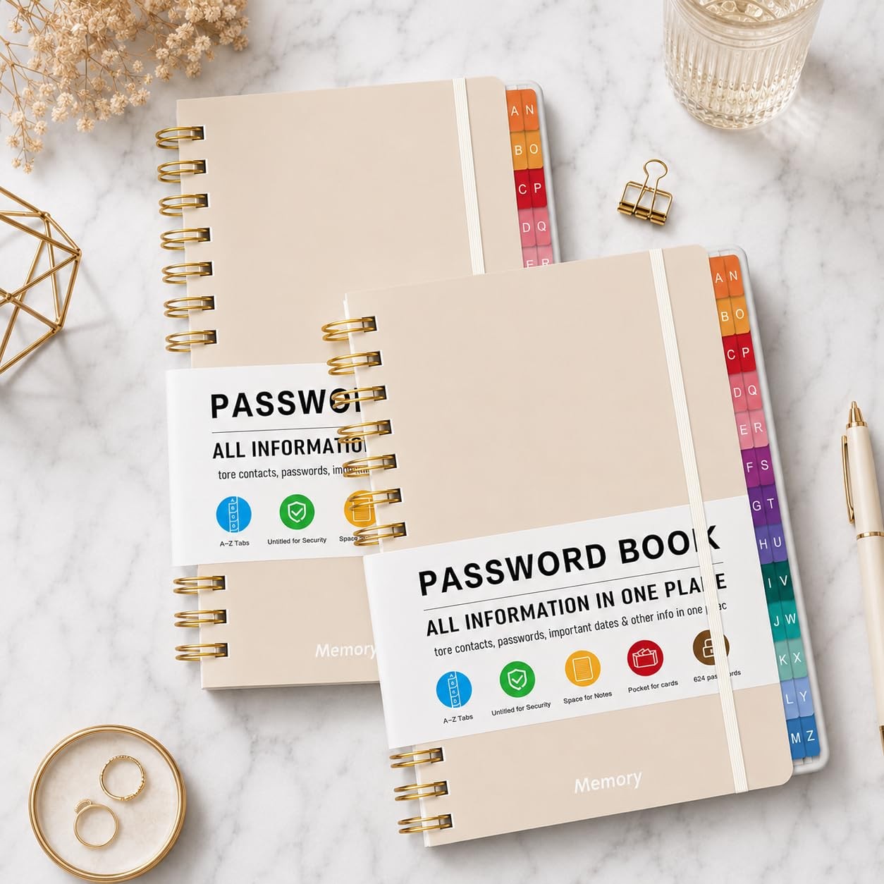 SSpiral Password Book with Alphabetical Tabs & Pocket A5 (5.8″ X 8.2″), Gray