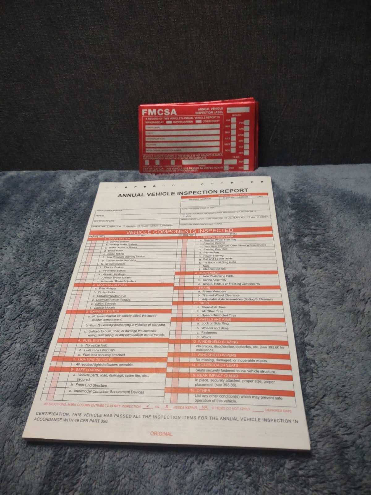 Annual Vehicle Inspection Report Form 30 Pack, Red FMCSA Labels Aluminum 3-Ply