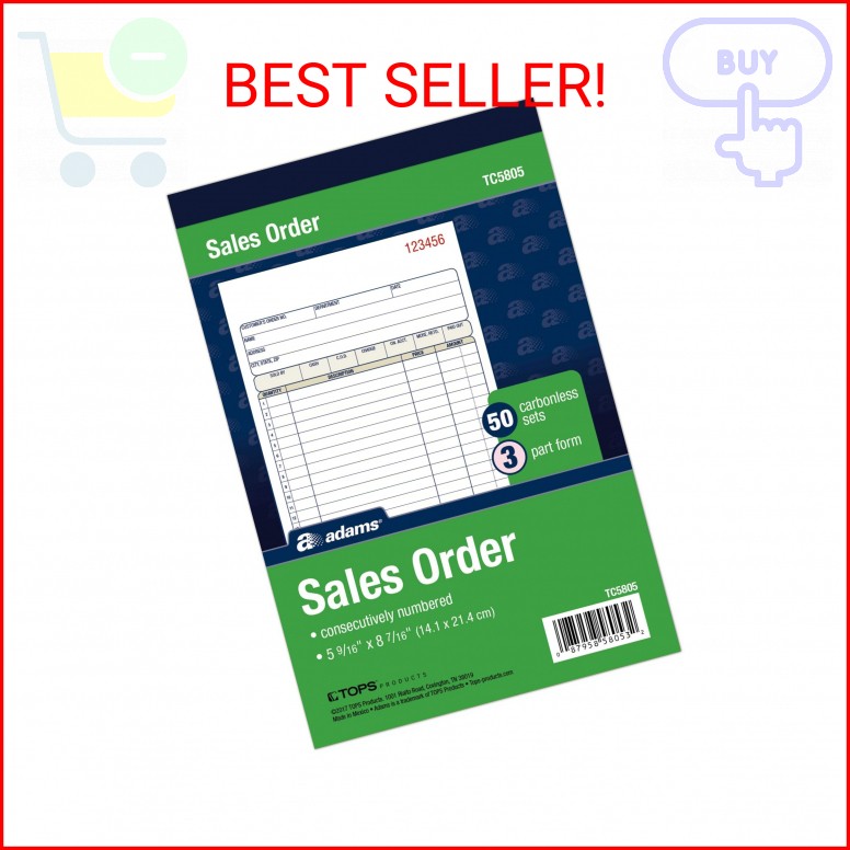 Adams Sales Order Book, 3-Part Carbonless, White/Canary/Pink, 5-9/16″ x 8-7/16″,
