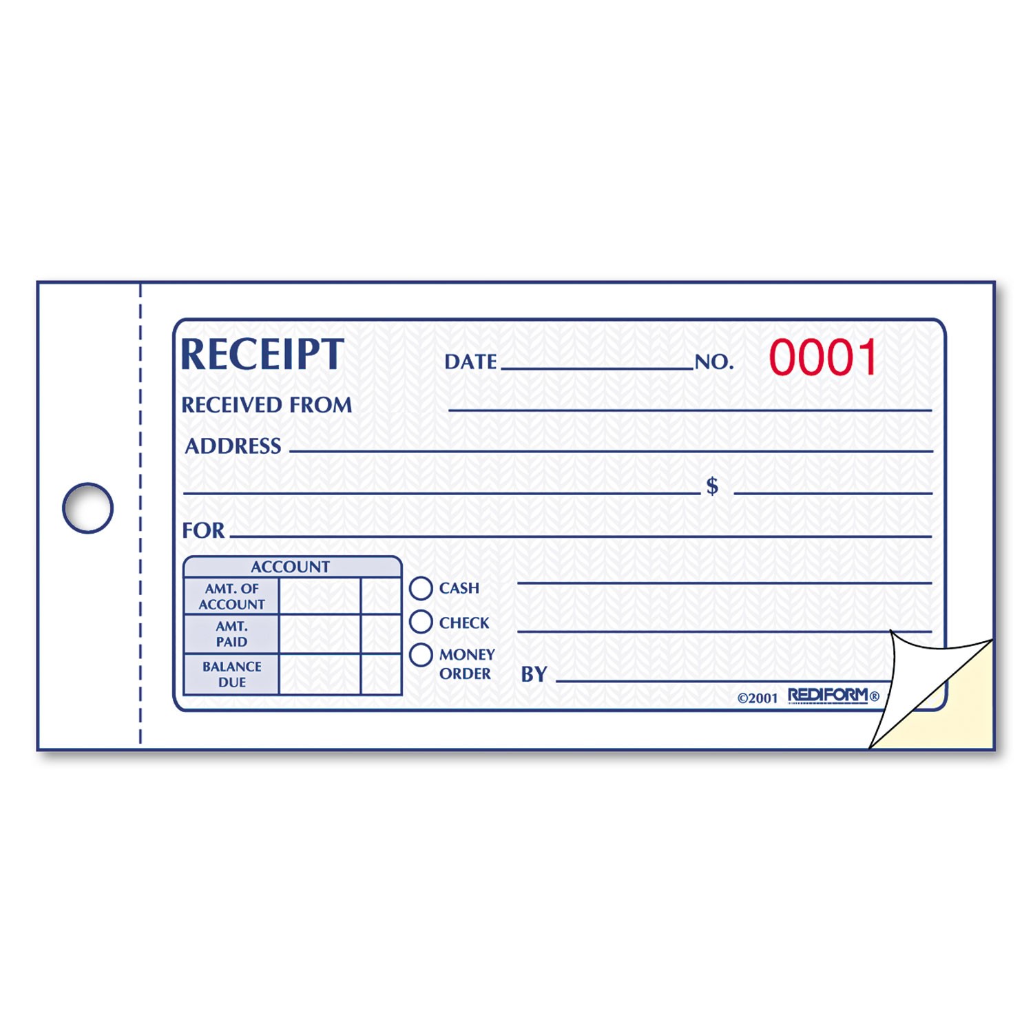 Rediform? Small Money Receipt Book, 5 x 2 3/4, Carbonless Duplicate, 50 Sets/Boo