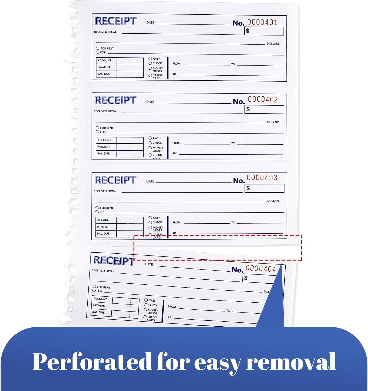 6 Pack Receipt Books with Carbon Copies, Rent Receipt Book, 2-Part Carbonless, 7
