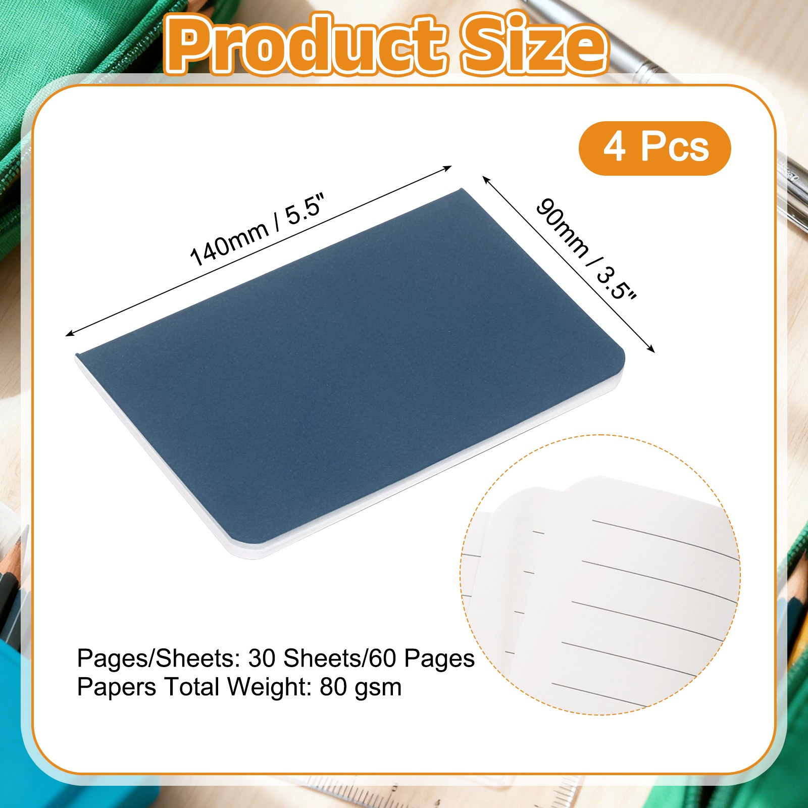 4 Pack A6 Notebook, A6 Journal Mini Notebook Pocket Kraft,Blue Tone
