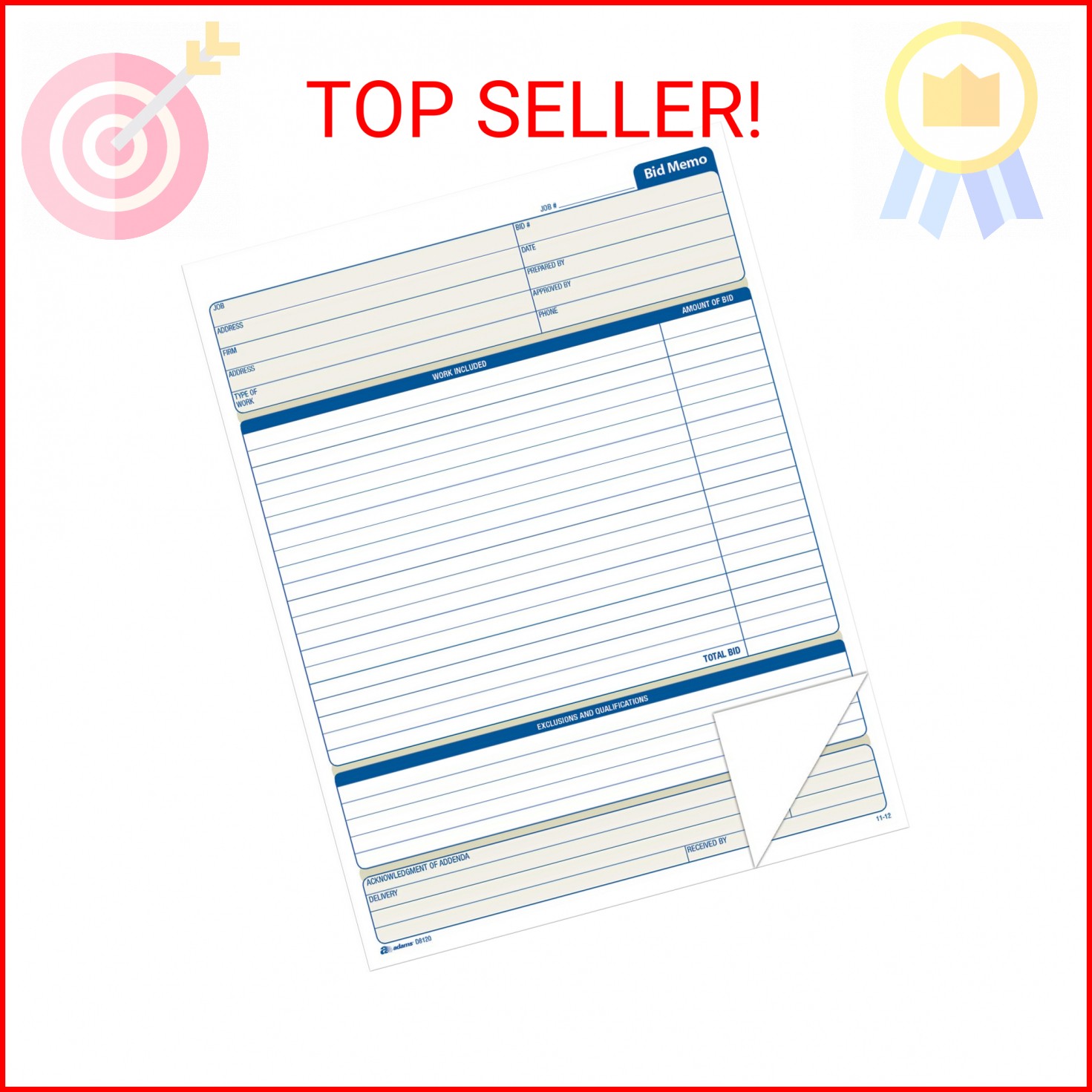 Adams Bid Memos, 8.38 x 11.44 Inches, White, 50 Sheets (D8120)