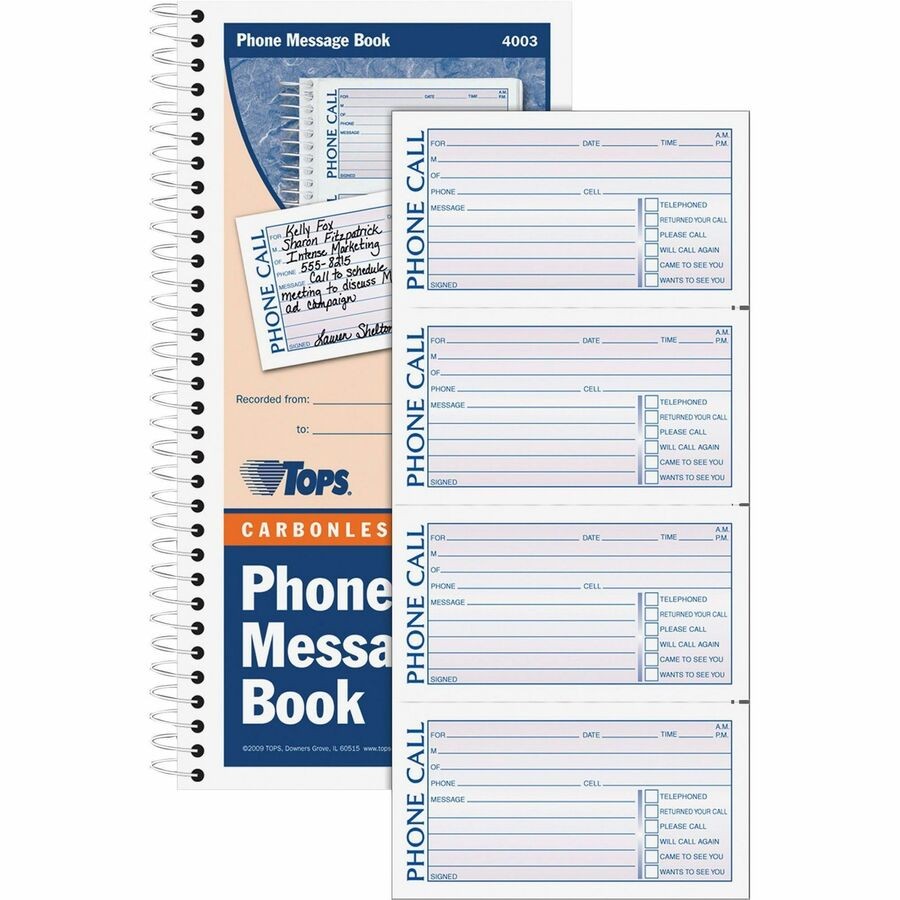 Cardinal Brands TOP4003 Phone Call Book 2-Part Carbonless 11×5.5