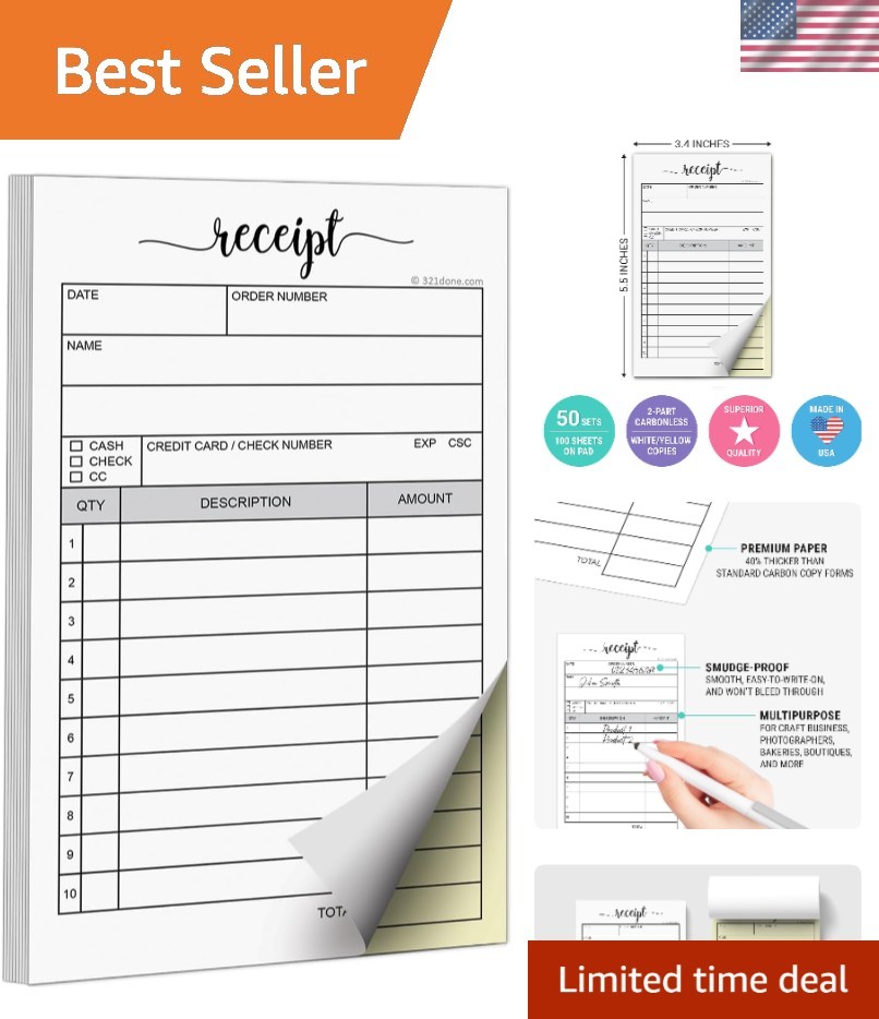 Portable Carbonless Receipt Pad – 100 Pages for Retail Transactions on the Go