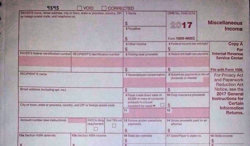 2017: 5 SHEETS 1099-MISC IRS Miscellaneous Income Tax & 3=1096 Transmittal Forms
