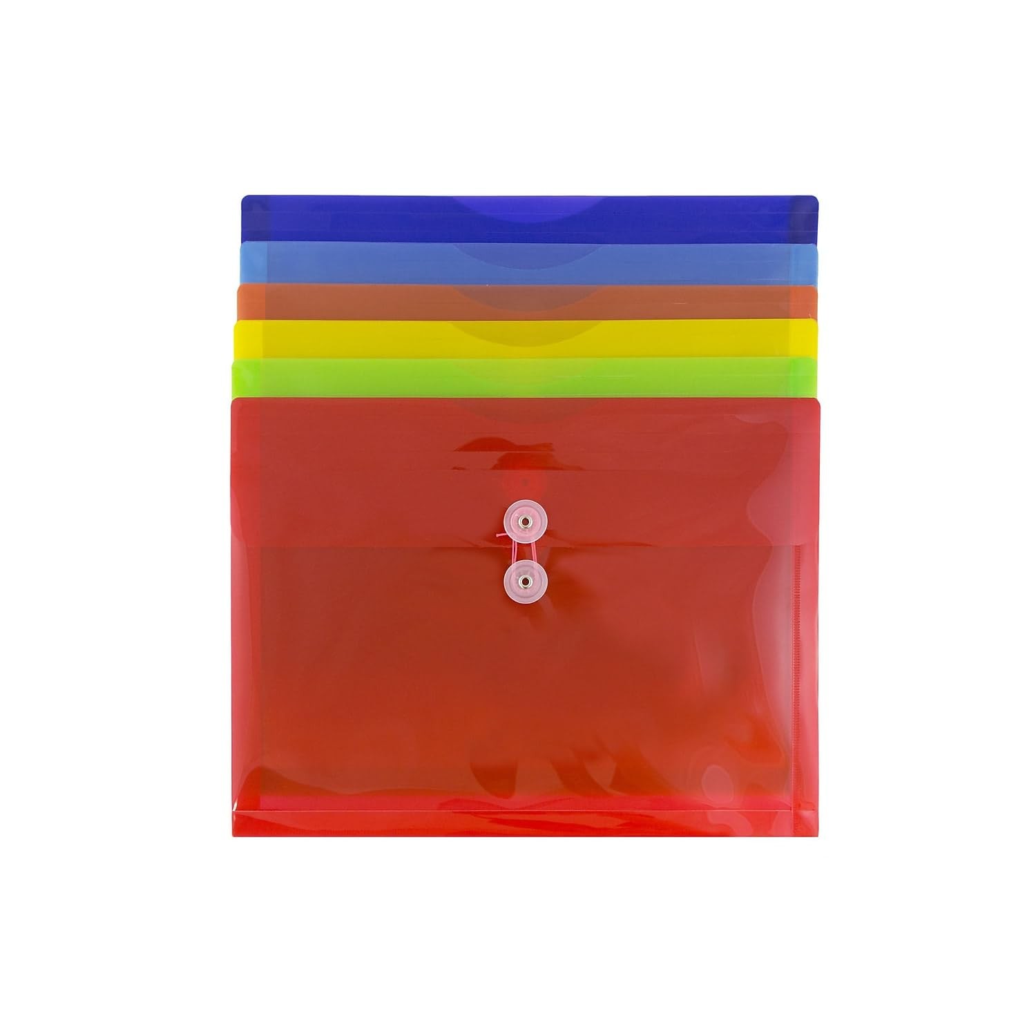 JAM PAPER Plastic Envelopes with Button & Letter Size, Assorted Colors 6 Pack
