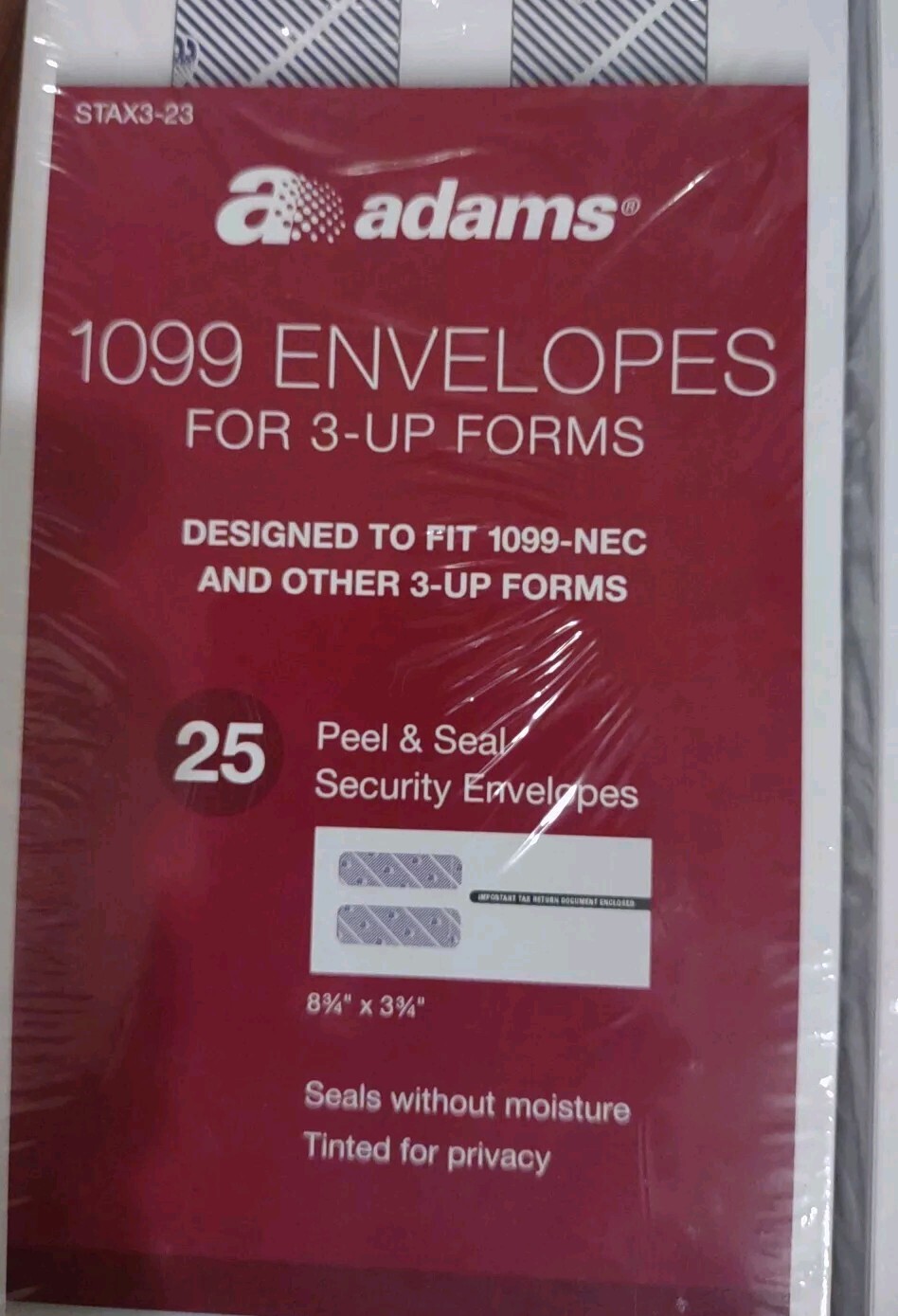 Adams 1099 Envelopes For 3-up Forms Double-Window Peel & Seal 2pkg 50 Total